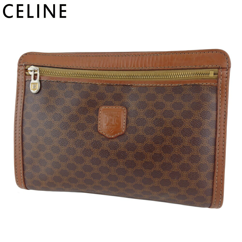 【雨季得SALE★21％OFFクーポン券】セリーヌ CELINE クラッチペダル御徒面子 マカダム 赤銅色 ベージュ メンズ 中古 ブランド名 ご機嫌ブランド名 ヴィンテージ