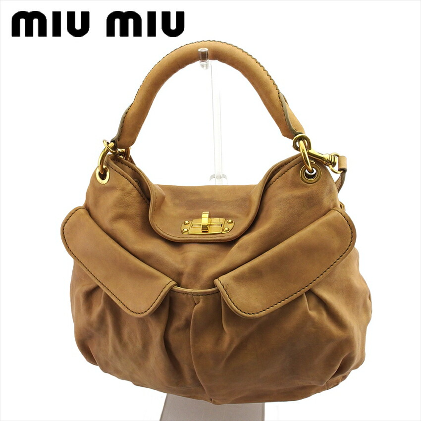 【百貨店SALE★最大限度50％OFF】ミュウミュウ MIUMIU ショルダーバッグ 曲がること鍵を掛ける ベージュ ゴールド レディース 中古 ブランド名 ご機嫌ブランド名 ヴィンテージ
