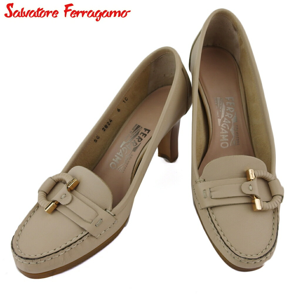 【月末BIG SALE★25％OFFクーポン】サルヴァトーレフェラガモ Salvatore Ferragamo パンプス ガンチーニ ♯6C ローファー ベージュ ブラウン ゴールド メンズ 中古 ブランド ハイブランド ヴィンテージ｜ブランドデポ