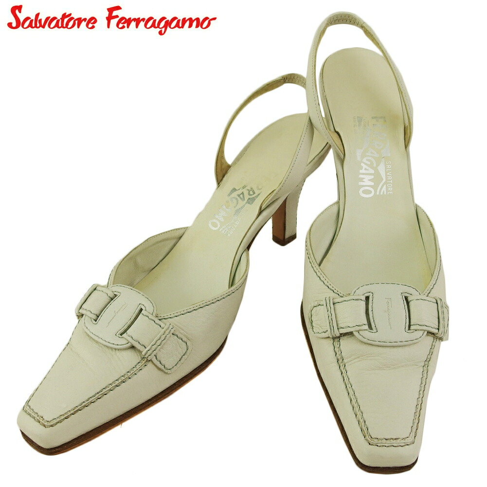 【百貨店SALE★最大限度50％OFF】サルヴァトーレフェラガモ Salvatore Ferragamo パンプス ヴァラ ♯7C バックス落とし穴 白いこと 白 メンズ 中古 ブランド名 ご機嫌ブランド名 ヴィンテージ
