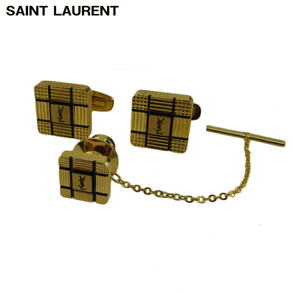 【百貨店SALE★最大限度50％OFF】サンローラン SAINT LAURENT 折り返し 2品目書き割り YSLロゴタイプ スウィヴル式 タイ王国タック ゴールド 黒いこと メンズ 中古 ブランド名 御機嫌ブランド名 ヴィンテージ