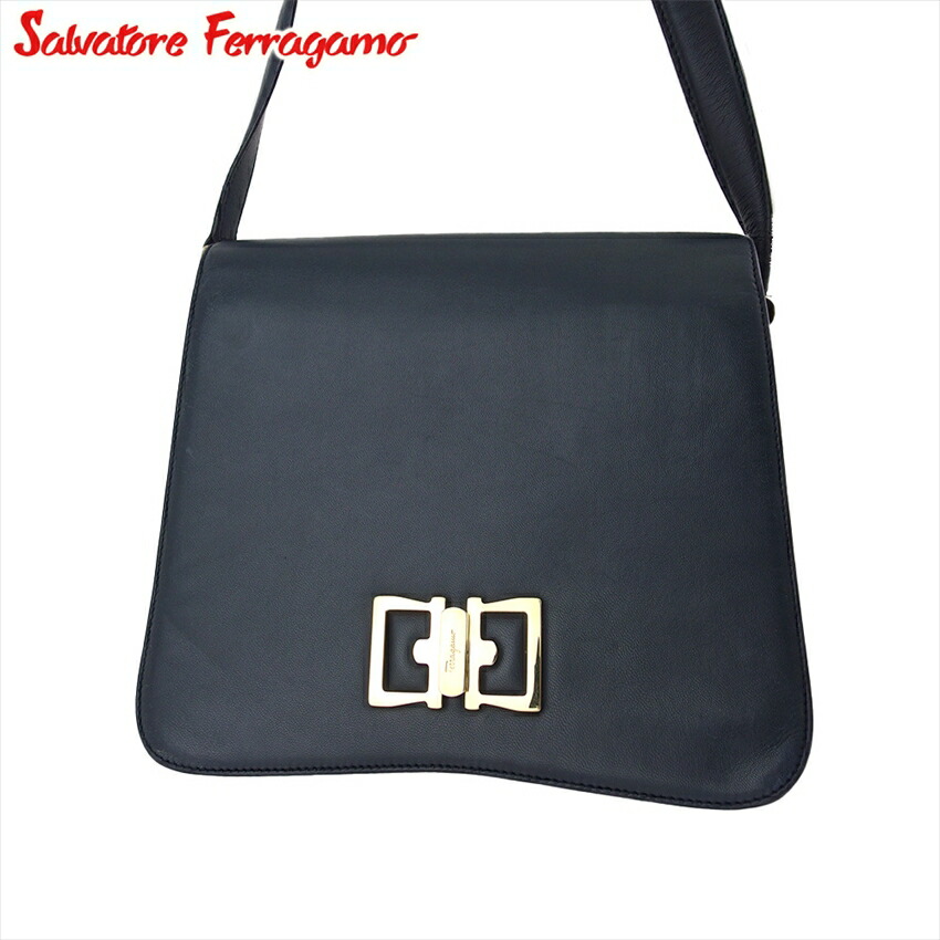 【新生活応援★29％OFFクーポン】サルヴァトーレフェラガモ Salvatore Ferragamo ショルダーバッグ ガンチーニ ネイビー ゴールド レディース 中古 ブランド ハイブランド ヴィンテージ