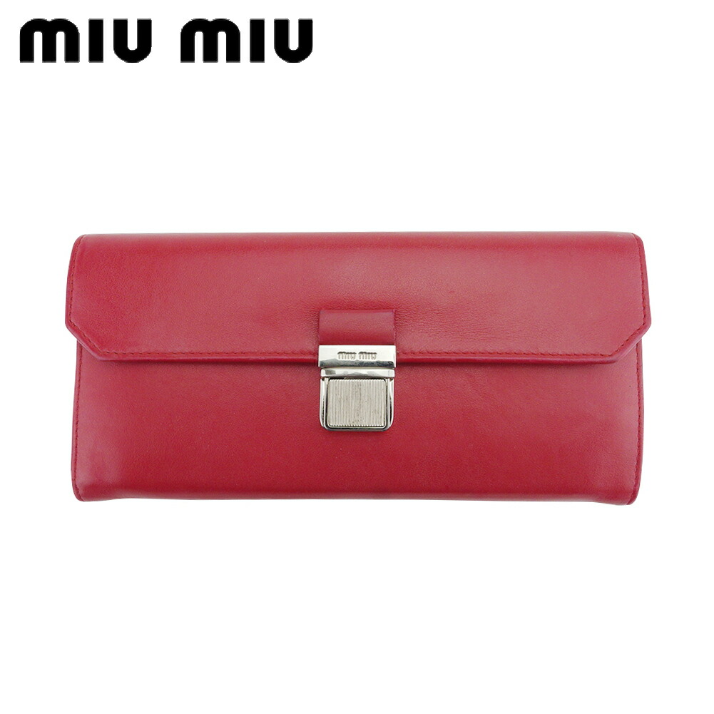 【雨季得SALE★21％OFF引き換え証】ミュウミュウ MIUMIU 長札入れ ロゴタイプ一皿 通り手形入れもの付き添い人 赤いこと しろがね色 メンズ 中古 ブランド名 御機嫌ブランド名 ヴィンテージ