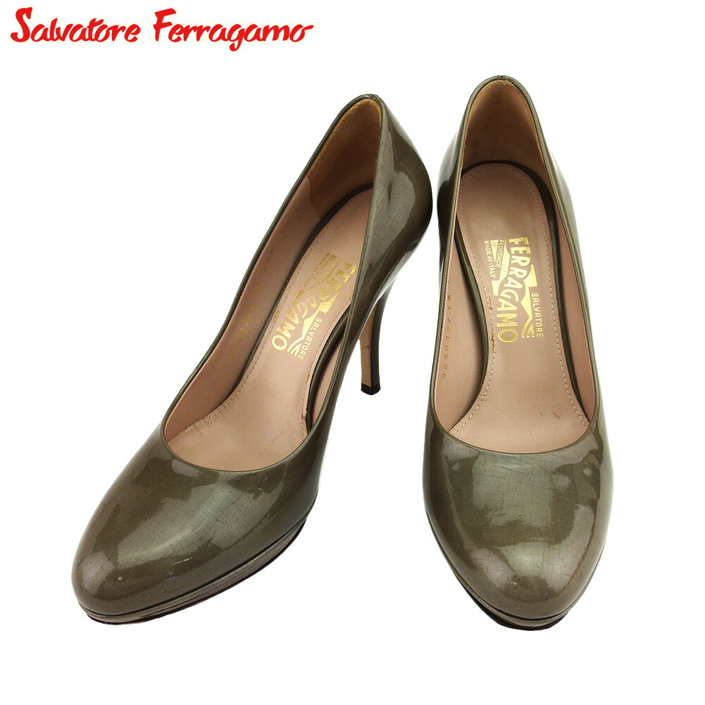 【お買い物マラソン★30％OFFクーポン】サルヴァトーレフェラガモ Salvatore Ferragamo パンプス ラウンドトゥ ♯6ハーフC ハイヒール グリーン ベージュ系 メンズ 中古 ブランド ハイブランド ヴィンテージ