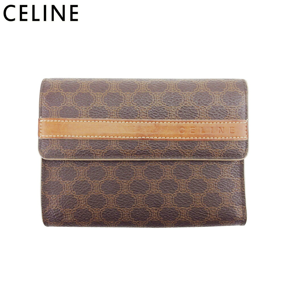 【雨季得SALE★21％OFF引き換え証】セリーヌ CELINE 三つ折り札入れ マカダム 赤銅色 ベージュ メンズ 中古 ブランド名 御機嫌ブランド名 ヴィンテージ
