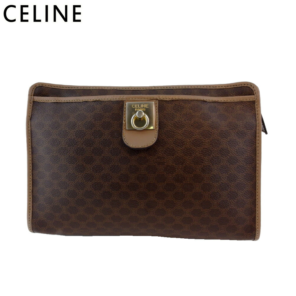 【雨季得SALE★21％OFFクーポン券】セリーヌ CELINE クラッチペダル御徒面子 マカダム 赤銅色 ベージュ メンズ 中古 ブランド名 ご機嫌ブランド名 ヴィンテージ
