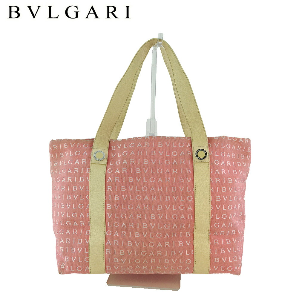 【お買い物マラソン★30％OFFクーポン】ブルガリ BVLGARI トートバッグ ロゴマニア レッド ベージュ シルバー メンズ 中古 ブランド ハイブランド ヴィンテージ