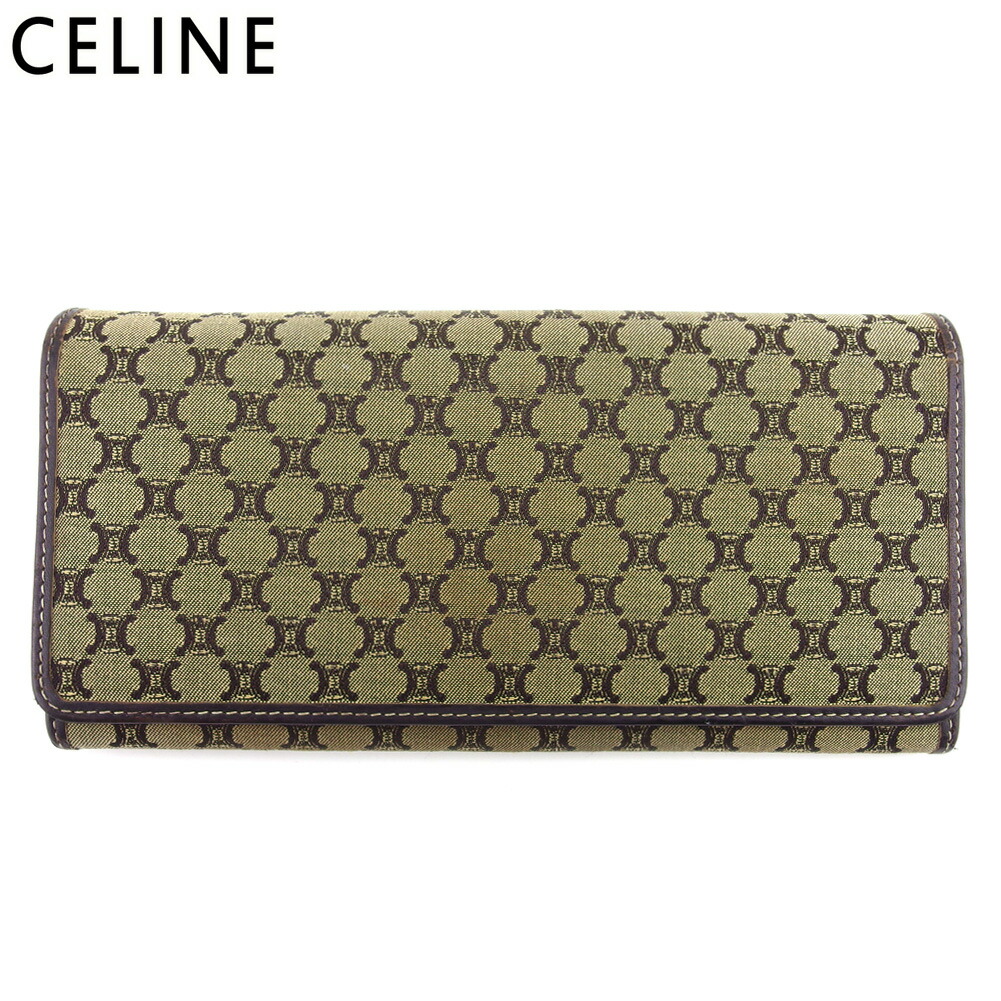 【雨季得SALE★21％OFF引き換え証】セリーヌ CELINE 長札入れ マカダム ベージュ 赤銅色 ゴールド メンズ 中古 ブランド名 御機嫌ブランド名 ヴィンテージ