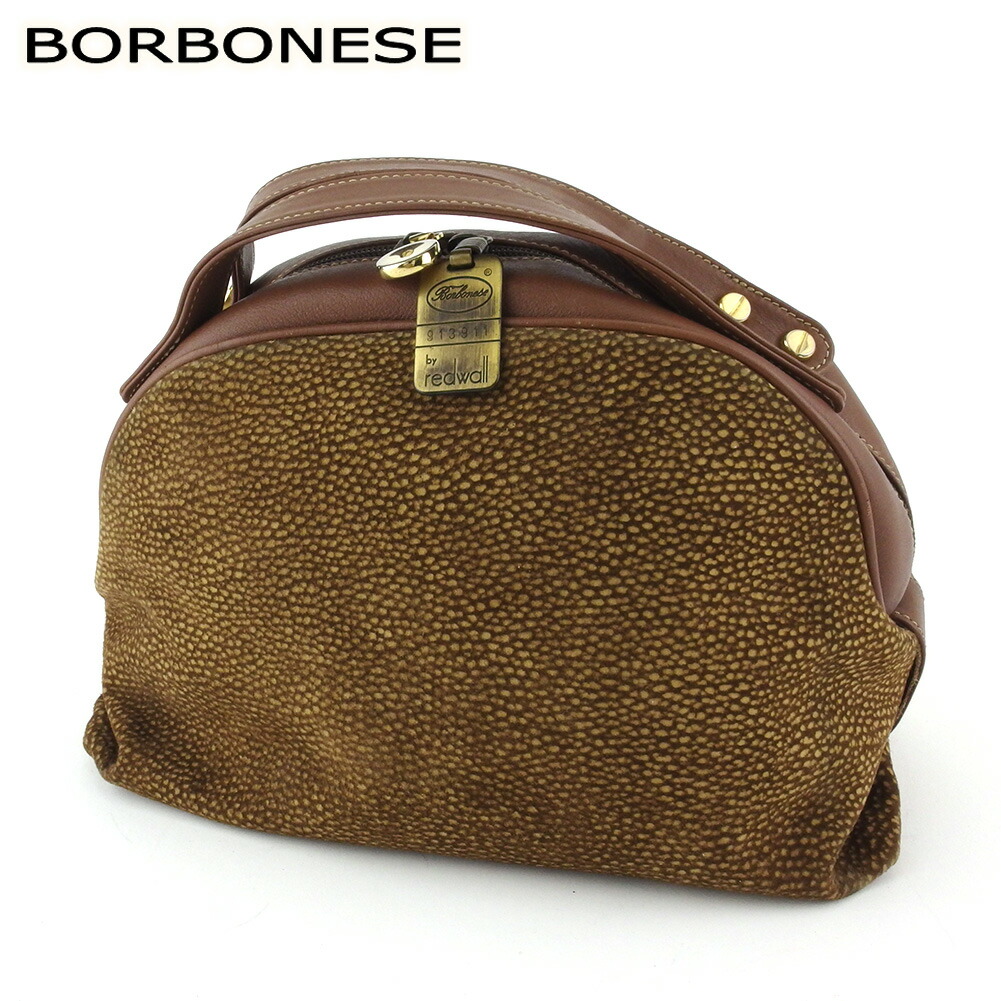 【お買い物マラソン★30％OFFクーポン】ボルボネーゼ BORBONESE ハンドバッグ うずら柄 redwallタグ付き ブラウン ベージュ ゴールド メンズ 中古 ブランド ハイブランド ヴィンテージ｜ブランドデポ