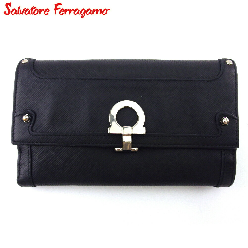 【雨季得SALE★21％OFFクーポン券】サルヴァトーレフェラガモ Salvatore Ferragamo 長紙入れ ガンチーニ 黒いこと しろがね色 レディース 中古 ブランド名 ご機嫌ブランド名 ヴィンテージ