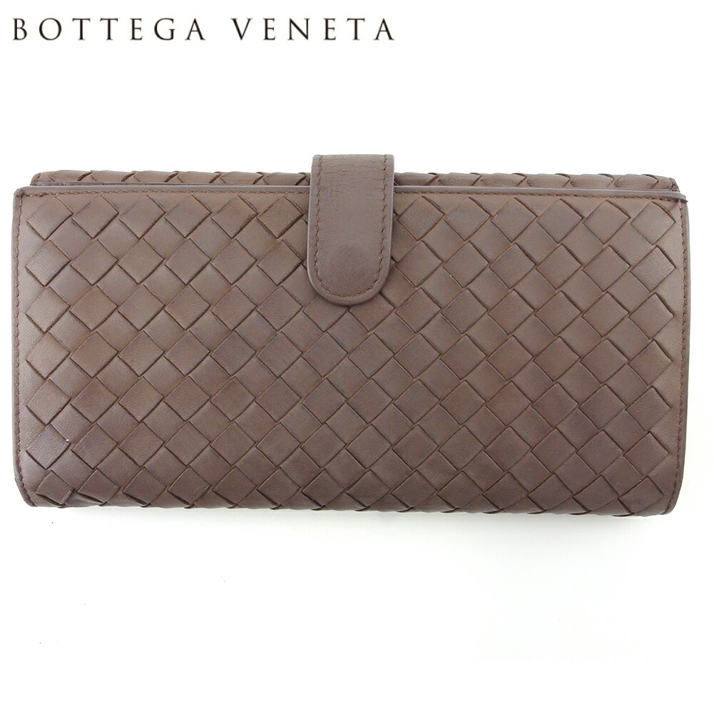 【新生活応援★29％OFFクーポン】ボッテガヴェネタ BOTTEGAVENETA 長財布 イントレチャート グレー 灰色 ブラウン レディース 中古 ブランド ハイブランド ヴィンテージ