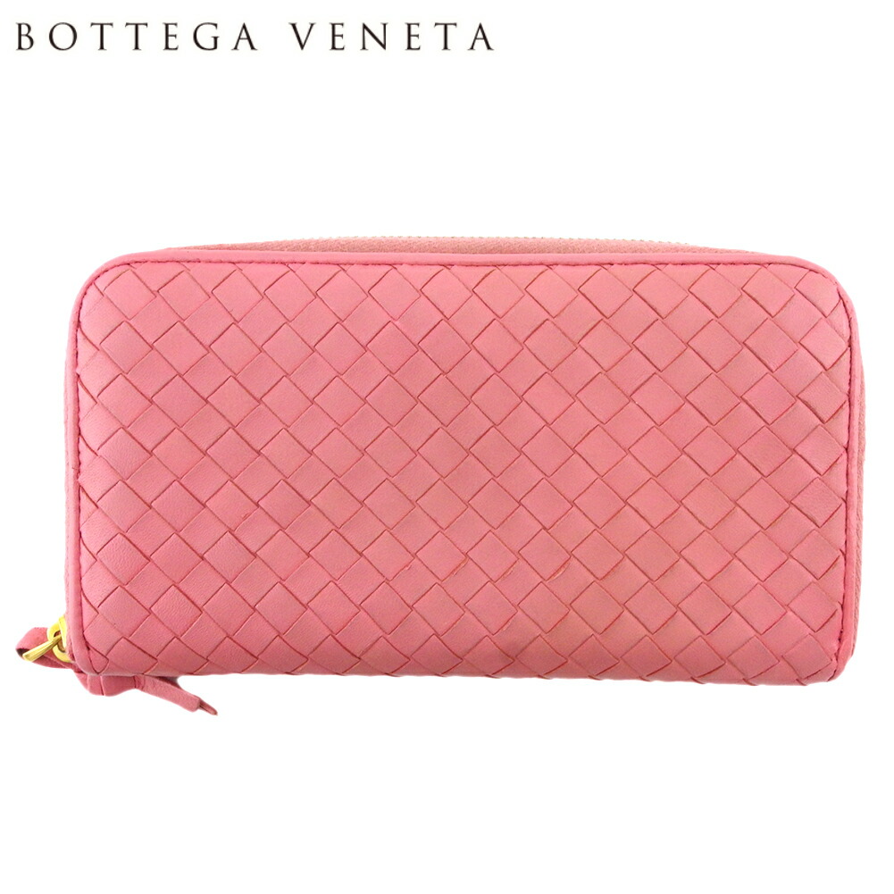 【雨季得SALE★21％OFFクーポン券】ボッテガヴェネタ BOTTEGAVENETA 長紙入れ イントレチャート サクラ色 ゴールド レディース 中古 ブランド名 ご機嫌ブランド名 ヴィンテージ