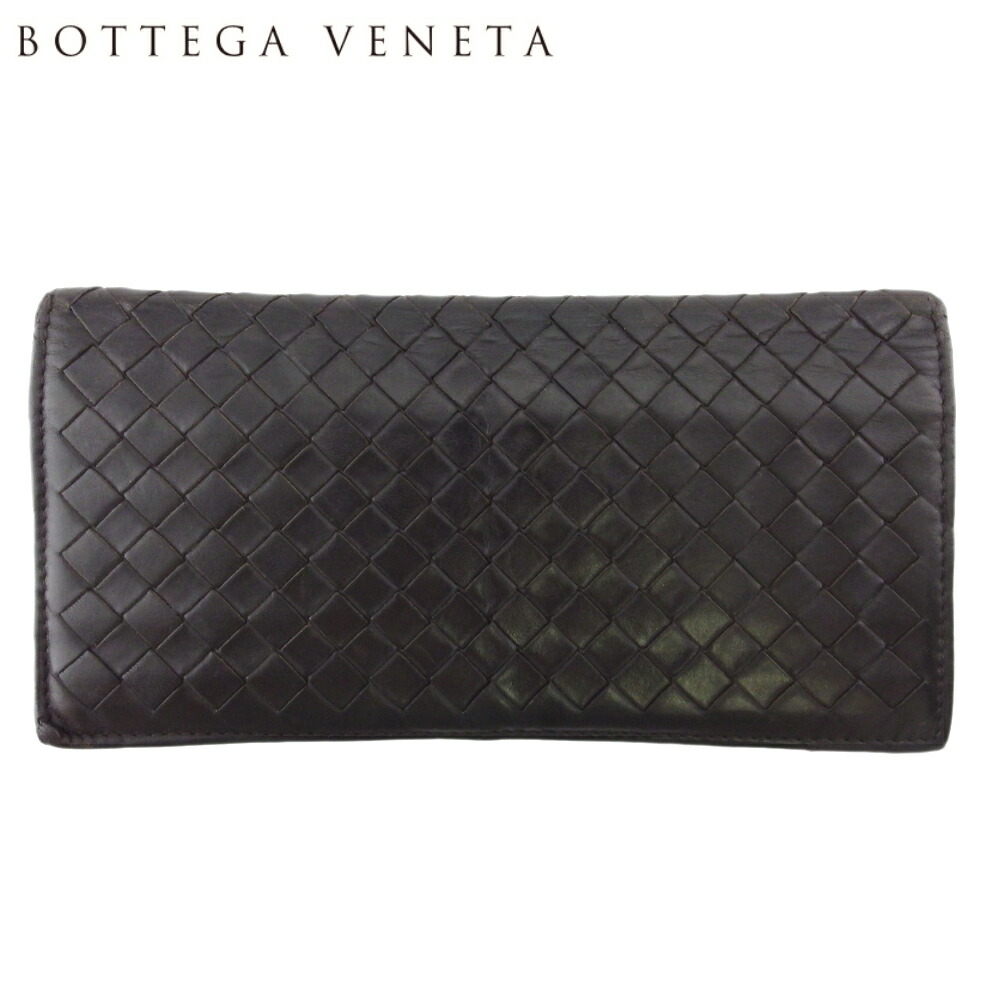 【お買い物マラソン★30％OFFクーポン】ボッテガヴェネタ BOTTEGAVENETA 長財布 イントレチャート ブラウン レディース 中古 ブランド ハイブランド ヴィンテージ