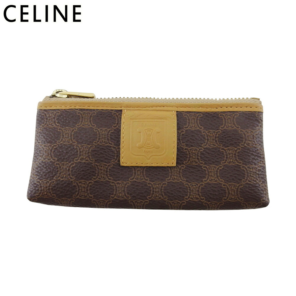 【新生活応援★29％OFFクーポン】セリーヌ CELINE コインケース マカダム ブラウン ベージュ ゴールド レディース 中古 ブランド ハイブランド ヴィンテージ
