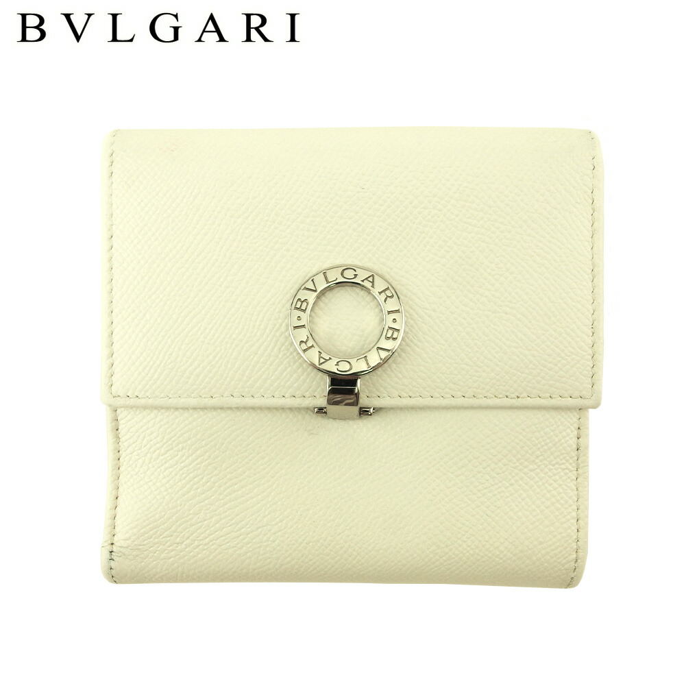 【土日BIG SALE★27％OFF引き換え証】ブル小峡谷 BVLGARI 二つ折り紙入れ ブルガリブルガリ ロゴタイプゼムクリップ 白いこと 白 しろがね色 レディース 中古 ブランド名 ご機嫌ブランド名 ヴィンテージ