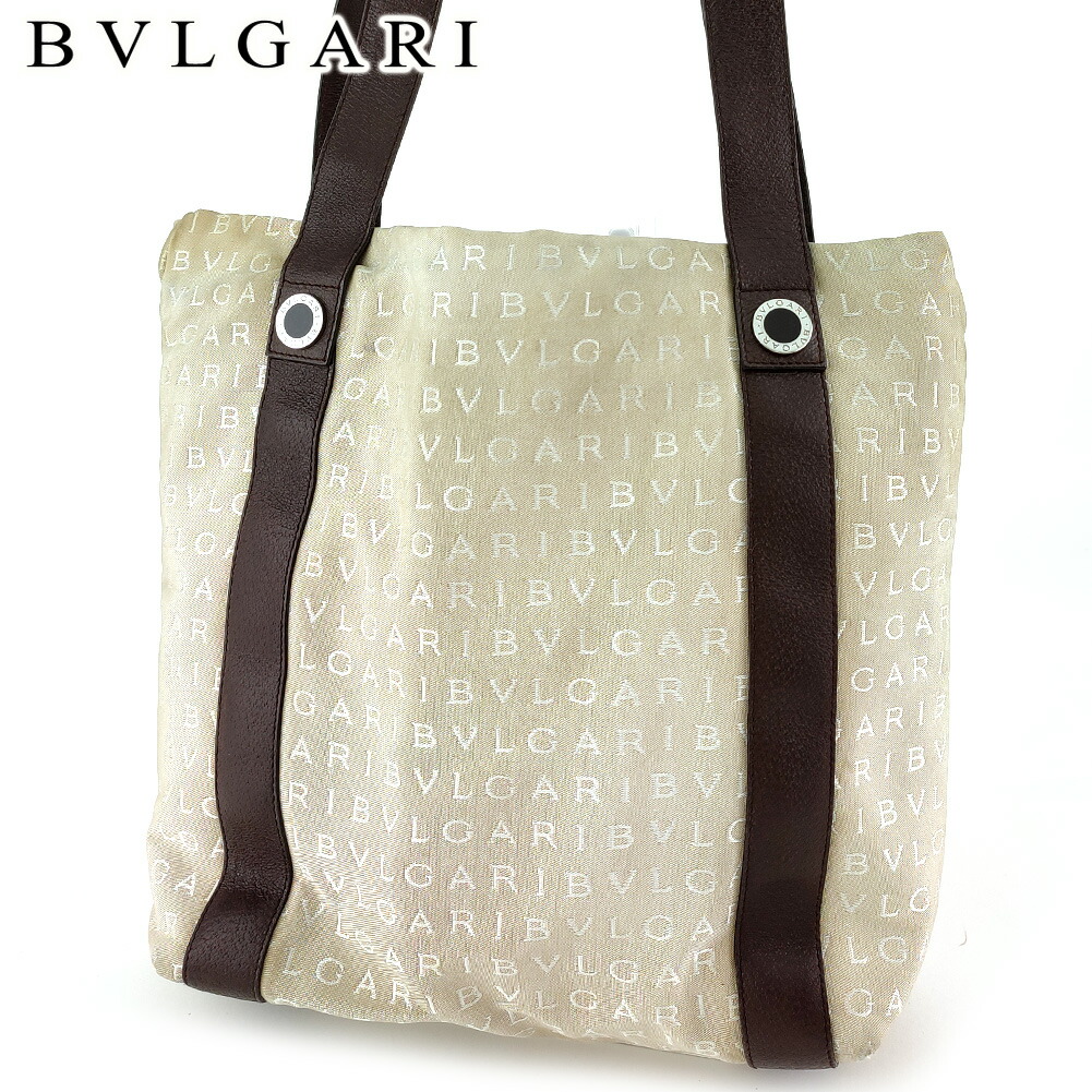 【新生活応援★29％OFFクーポン】ブルガリ BVLGARI トートバッグ ロゴマニア コローレ ベージュ ブラウン シルバー メンズ 中古 ブランド ハイブランド ヴィンテージ