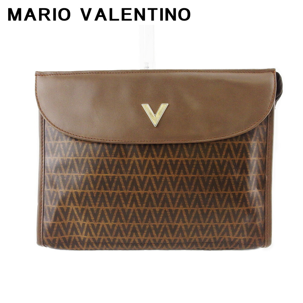 【お買い物マラソン★30％OFFクーポン】マリオ・ヴァレンティノ MARIO VALENTINO クラッチバッグ Vマーク ブラウン シルバー ゴールド メンズ 中古 ブランド ハイブランド ヴィンテージ