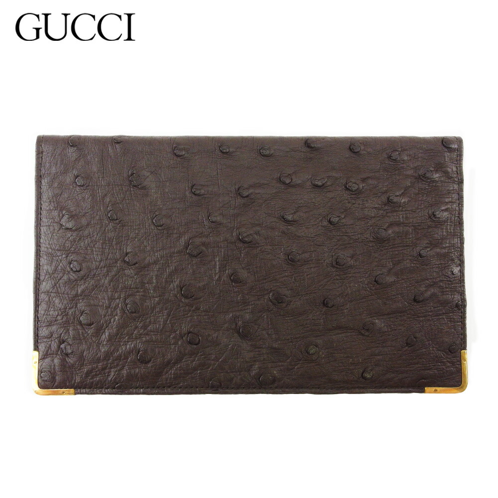 【雨季得SALE★21％OFFクーポン券】グッチ GUCCI 紙入れ 駝鳥 年寄りのグッチ 赤銅色 ゴールド レディース 中古 ブランド名 ご機嫌ブランド名 ヴィンテージ