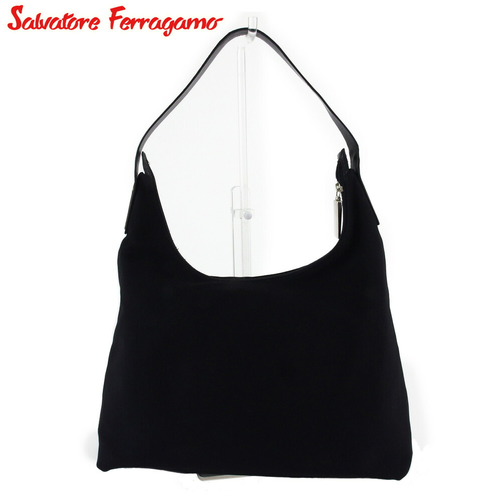 【週日制限事項SALE★24％OFF引き換え証】サルヴァトーレフェラガモ Salvatore Ferragamo ショルダーバッグ ガンチーニ ホー洋弓 黒いこと しろがね色 メンズ 中古 ブランド名 御機嫌ブランド名 ヴィンテージ