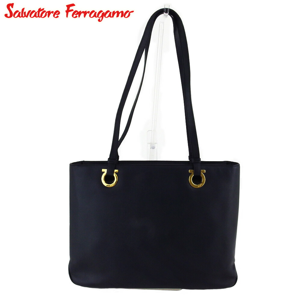 【月末BIG SALE★25％OFFクーポン】サルヴァトーレフェラガモ Salvatore Ferragamo トートバッグ ガンチーニ ネイビー ゴールド メンズ 中古 ブランド ハイブランド ヴィンテージ｜ブランドデポ