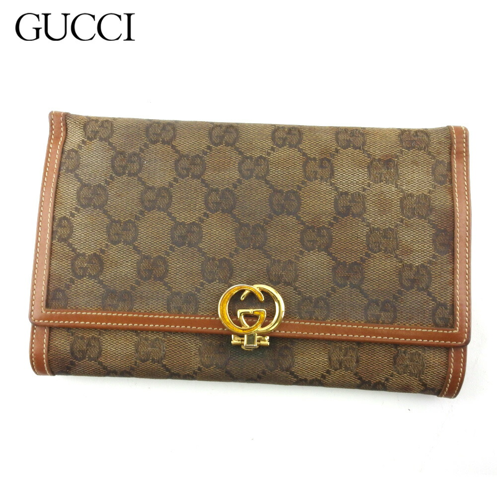 【雨季得SALE★21％OFFクーポン券】グッチ GUCCI 長紙入れ GG帆布 インターロッキングG ベージュ 赤銅色 ゴールド レディース 中古 ブランド名 ご機嫌ブランド名 ヴィンテージ