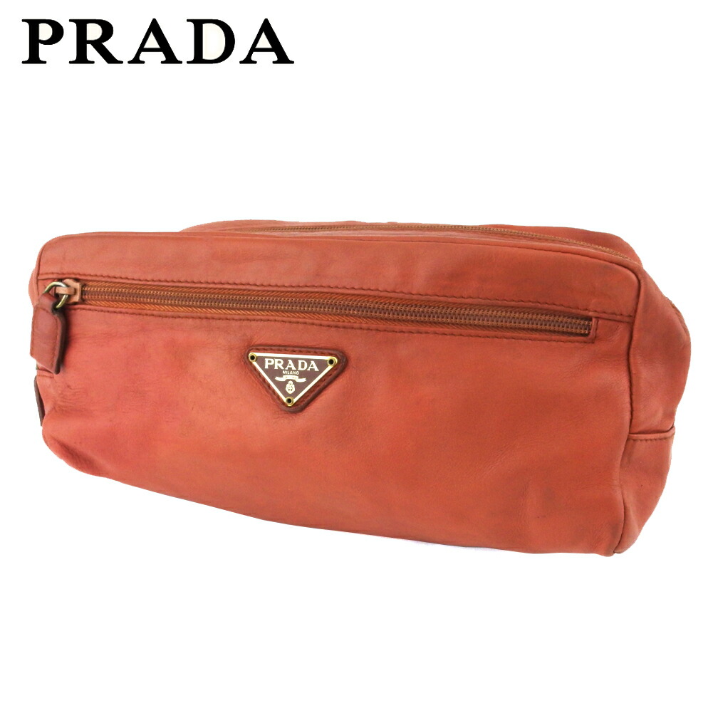 【Fashion Special Fair★24％OFFクーポン】プラダ PRADA クラッチバッグ トライアングルロゴ ブラウン ゴールド レディース 中古 ブランド ハイブランド ヴィンテージ