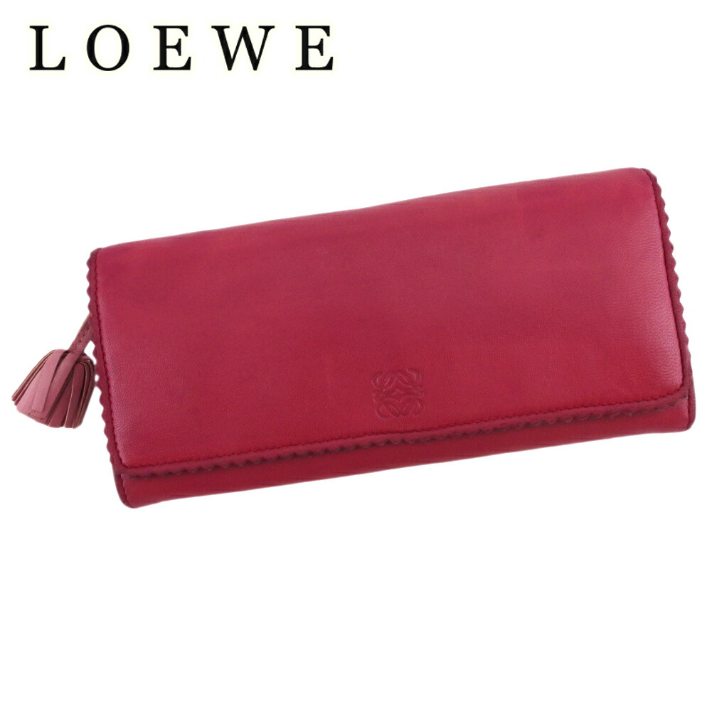 【お買い物マラソン★30％OFFクーポン】ロエベ LOEWE 長財布 アナグラム タッセル付き ピンク ゴールド レディース 中古 ブランド ハイブランド ヴィンテージ