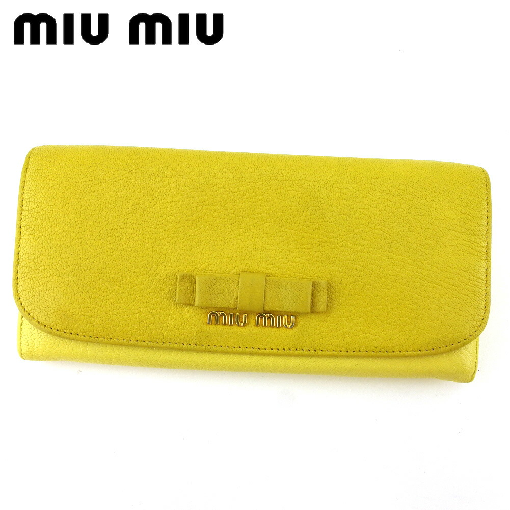 【お買い出しマラソン★30％OFF引き換え証】ミュウミュウ MIUMIU 長札入れ シュロの葉 黄み ゴールド レディース 中古 ブランド名 ご機嫌ブランド名 ヴィンテージ レディース財布-バッグ・小物・ブランド雑貨-財布・ケース