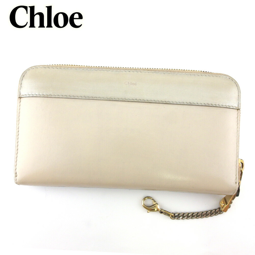【月代わりの人大売り出し★29％OFFクーポン券】クロエ Chloe 長紙入れ ベイリー ベージュ ゴールド サクラ色 レディース 中古 ブランド名 ご機嫌ブランド名 ヴィンテージ