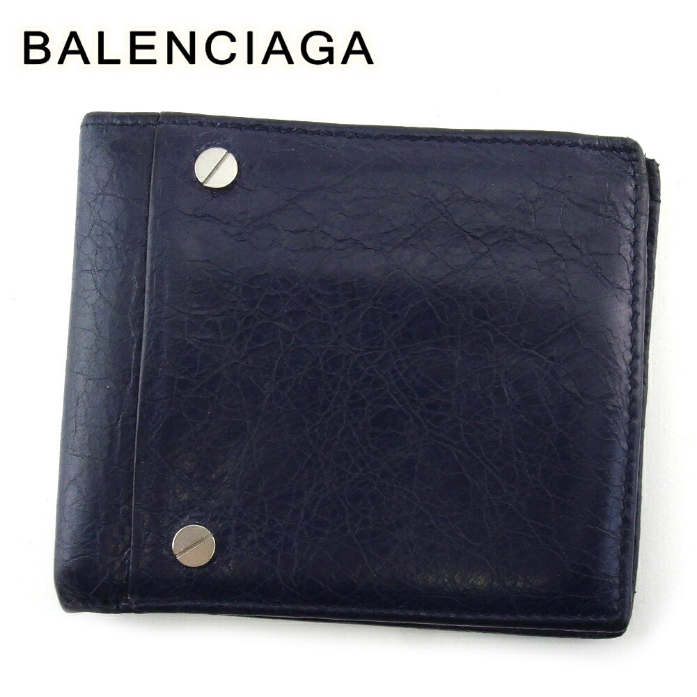 【雨季得SALE★21％OFFクーポン券】バレンシアガ BALENCIAGA 紙入れ スクエアウォレット 米国海軍 しろがね色 レディース 中古 ブランド名 ご機嫌ブランド名 ヴィンテージ