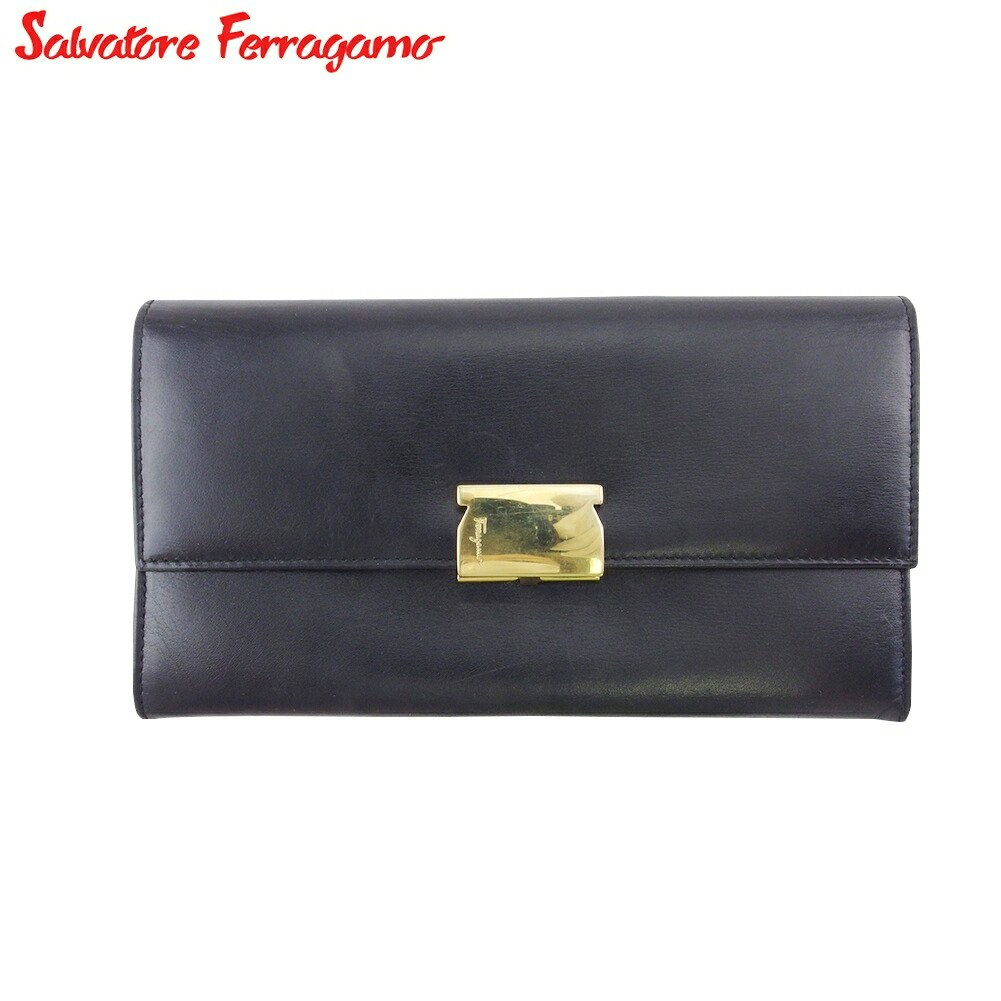 【雨季得SALE★21％OFFクーポン券】サルヴァトーレフェラガモ Salvatore Ferragamo 長紙入れ ガンチーニ 黒いこと ゴールド レディース 中古 ブランド名 ご機嫌ブランド名 ヴィンテージ