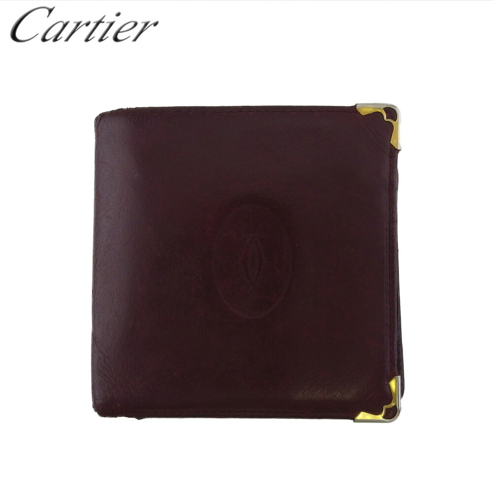 【お買い物マラソン★30％OFFクーポン】カルティエ CARTIER 二つ折り財布 マストライン ボルドー ゴールド レディース 中古 ブランド ハイブランド ヴィンテージ