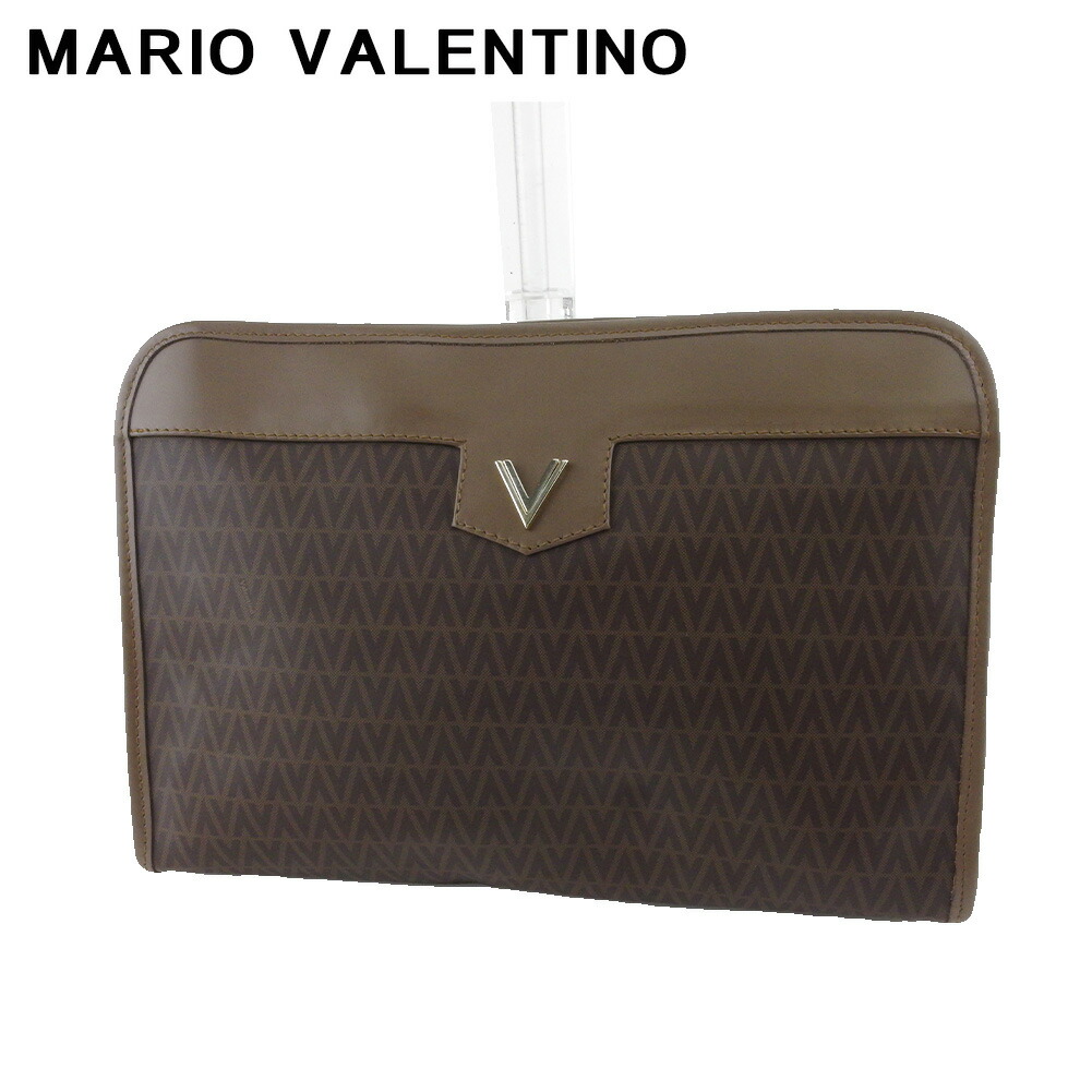 【お買い物マラソン★30％OFFクーポン】マリオ・ヴァレンティノ MARIO VALENTINO クラッチバッグ Vマーク ブラウン ゴールド シルバー メンズ 中古 ブランド ハイブランド ヴィンテージ｜ブランドデポ
