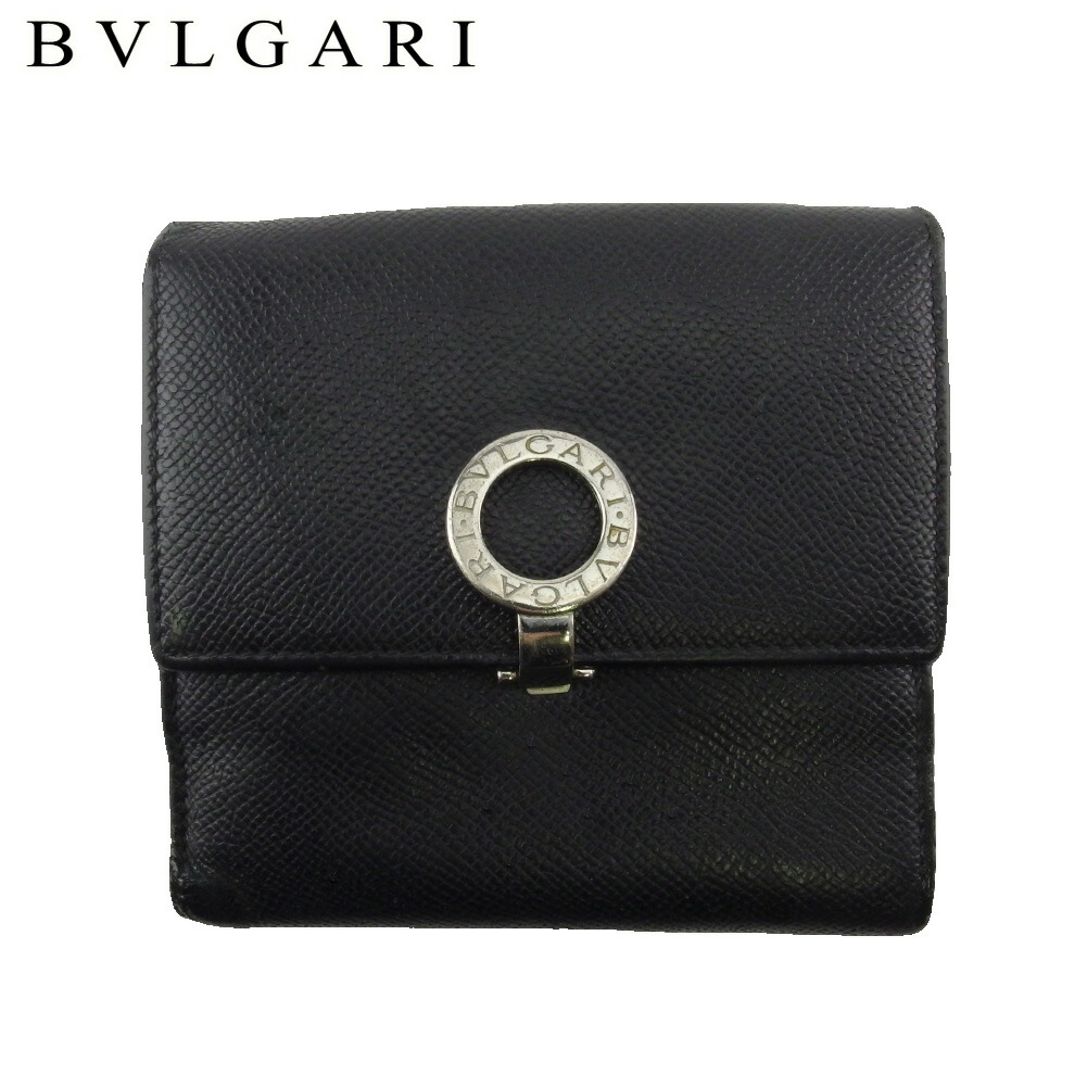 【決算前SALE★50％OFFクーポン券】ブル小峡谷 BVLGARI 二つ折り紙入れ ブルガリブルガリ 黒いこと しろがね色 レディース 中古 ブランド名 ご機嫌ブランド名 ヴィンテージ