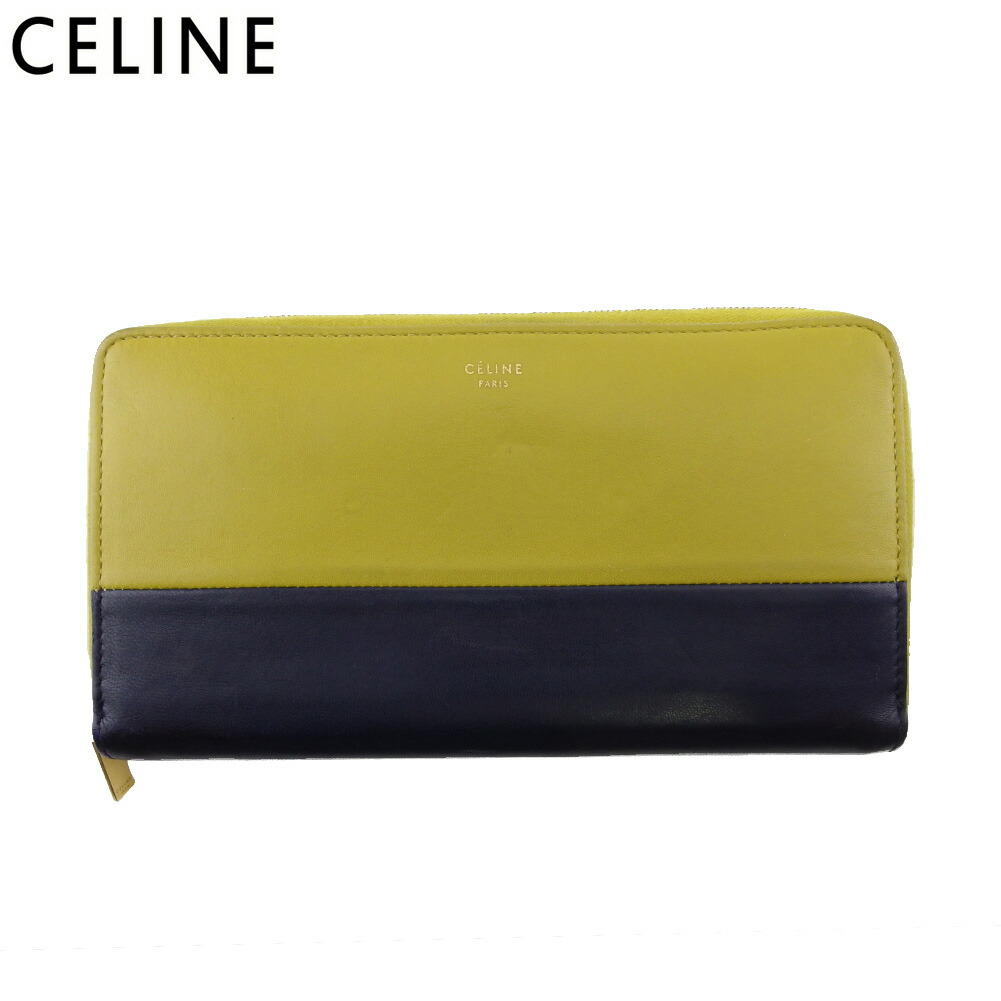 【お買い物マラソン★30％OFFクーポン】セリーヌ CELINE 長財布 バイカラー イエロー ネイビー ゴールド レディース 中古 ブランド ハイブランド ヴィンテージ｜ブランドデポ