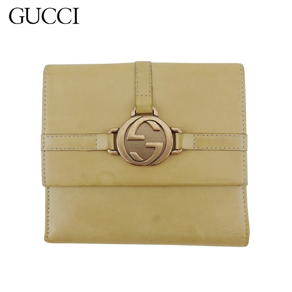 【お買い出しマラソン★30％OFF引き換え証】グッチ GUCCI 二つ折り札入れ ダブルG インターロッキングG ベージュ ゴールド レディース 中古 ブランド名 ご機嫌ブランド名 ヴィンテージ レディース財布-財布・ケース-バッグ・小物・ブランド雑貨