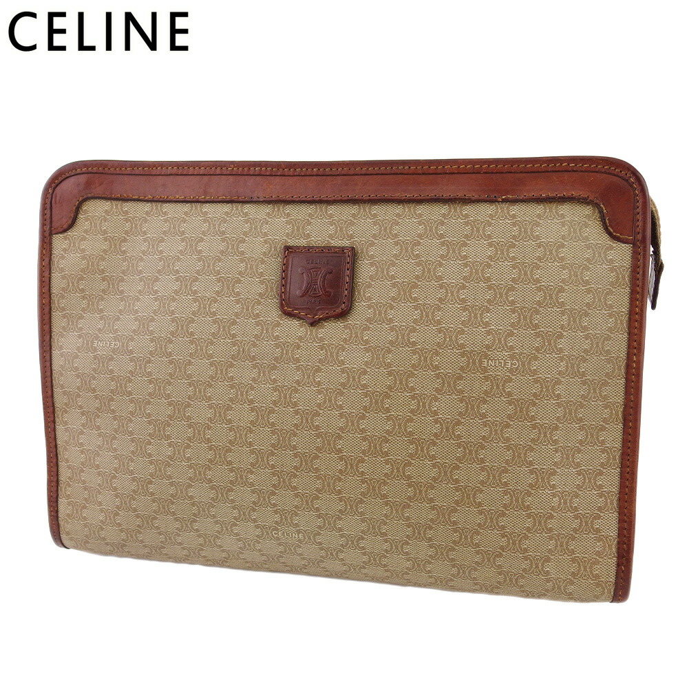 【雨季得SALE★21％OFFクーポン券】セリーヌ CELINE クラッチペダル御徒面子 マカダム ベージュ 赤銅色 レディース 中古 ブランド名 ご機嫌ブランド名 ヴィンテージ