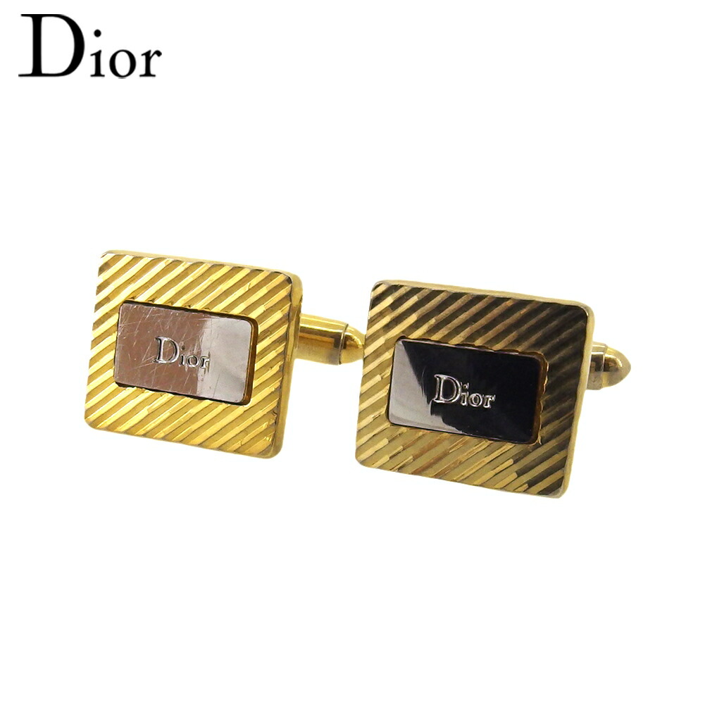 【月入れ替わり大売り出し★29％OFFクーポン券】クリスチャンディオール Dior 折り返し ロゴタイプ 真四角 スウィヴル式 ゴールド しろがね色 レディース 中古 ブランド名 御機嫌ブランド名 ヴィンテージ