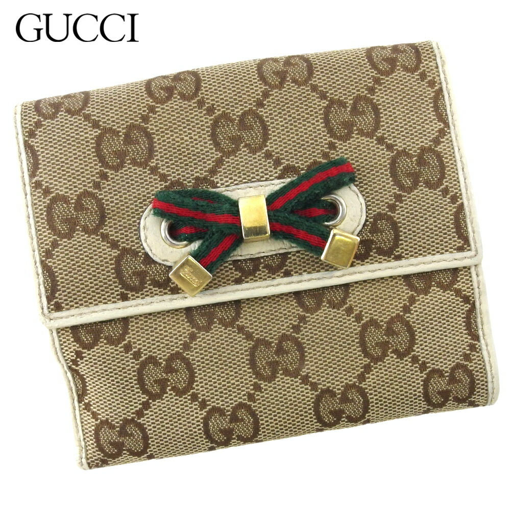 【お買い出しマラソン★30％OFF引き換え証】グッチ GUCCI 二つ折り札入れ GG帆布 プリンシー ベージュ 赤銅色 緑であること系 レディース 中古 ブランド名 ご機嫌ブランド名 ヴィンテージ バッグ・小物・ブランド雑貨-レディース財布