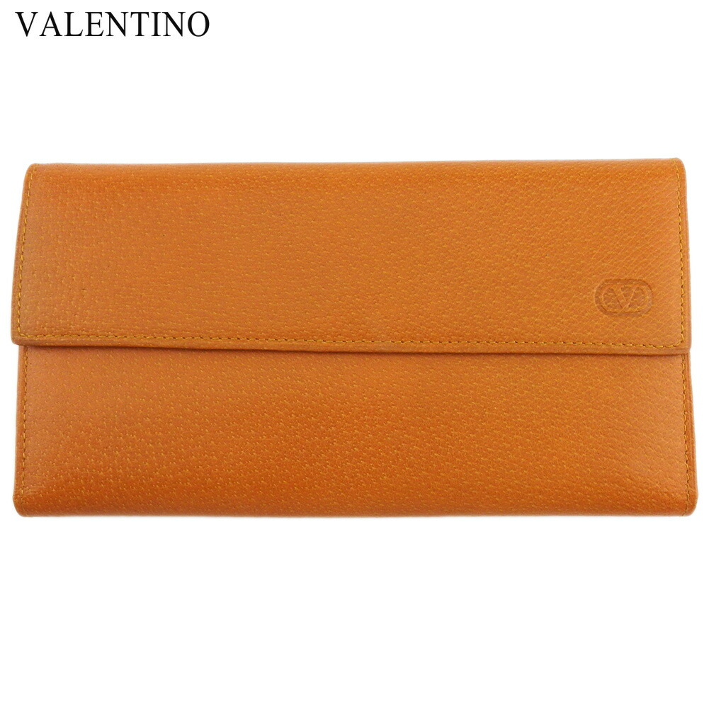 【百貨店SALE★最大限度50％OFF】ヴァレンティノ・ガラヴァーニ Valentino Garavani 長紙入れ V目じるし オレンジ色 ゴールド レディース 中古 ブランド名 ご機嫌ブランド名 ヴィンテージ
