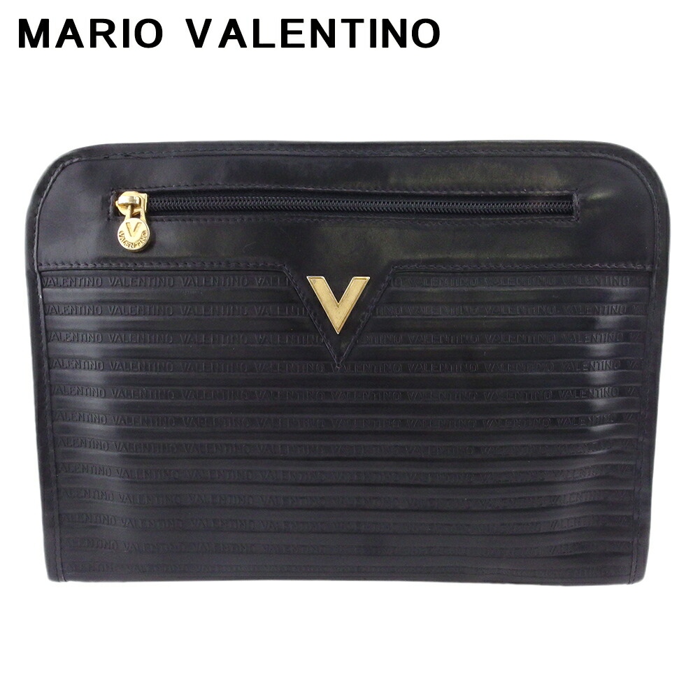 【Fashion Special Fair★24％OFFクーポン】マリオ・ヴァレンティノ MARIO VALENTINO クラッチバッグ Vマーク ブラック ゴールド レディース 中古 ブランド ハイブランド ヴィンテージ
