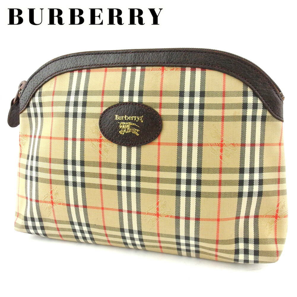 【決算前SALE★50％OFFクーポン】バーバリー BURBERRY クラッチバッグ チェック ベージュ系 ブラウン メンズ 中古 ブランド ハイブランド ヴィンテージ
