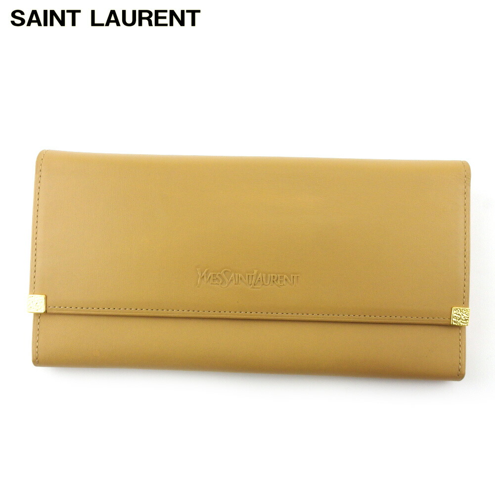 【決算前SALE★50％OFFクーポン】サンローラン SAINT LAURENT 長財布 ロゴ ベージュ ゴールド メンズ 中古 ブランド ハイブランド ヴィンテージ