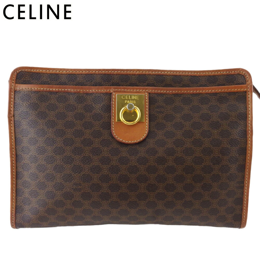 【お買い物マラソン★30%OFFクーポン】セリーヌ CELINE クラッチバッグ マカダム ブラウン ベージュ ゴールド レディース 中古 ブランド ハイブランド ヴィンテージ|ブランドデポ