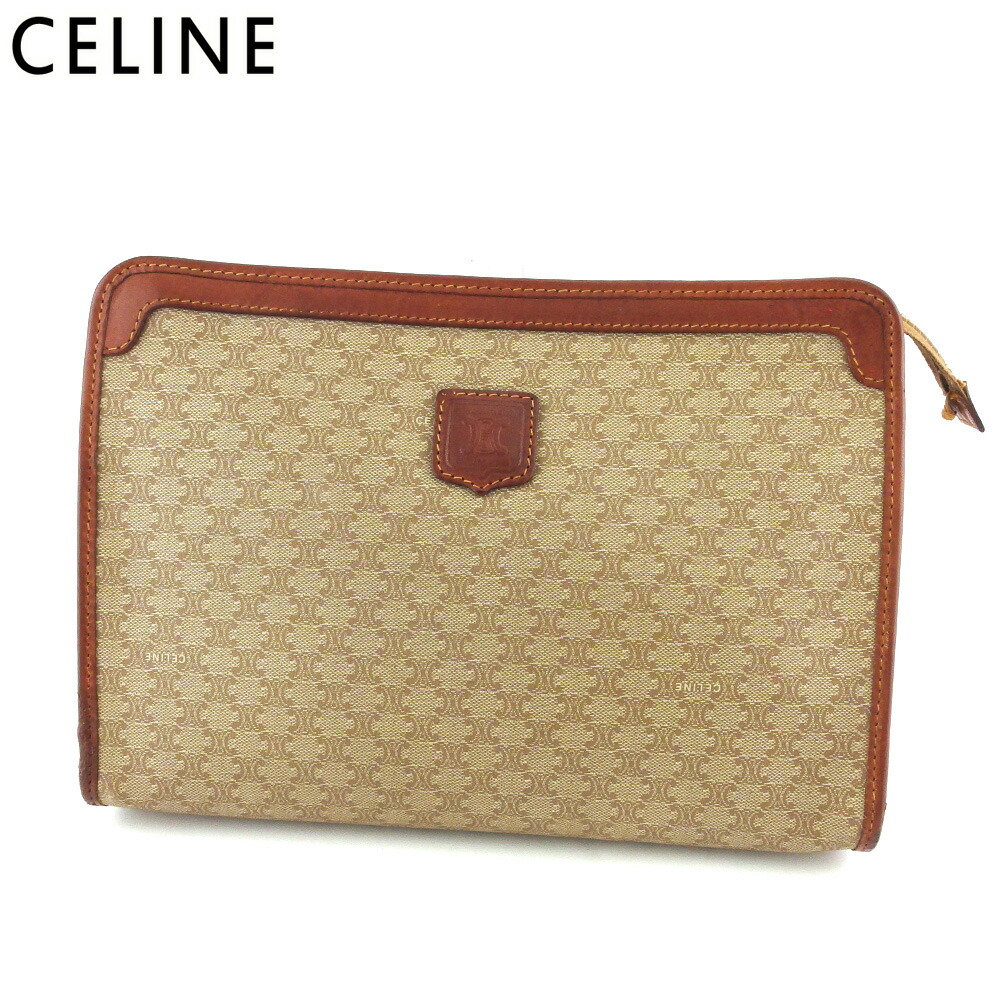 【雨季得SALE★21％OFFクーポン券】セリーヌ CELINE クラッチペダル御徒面子 マカダム ベージュ 赤銅色 メンズ 中古 ブランド名 ご機嫌ブランド名 ヴィンテージ