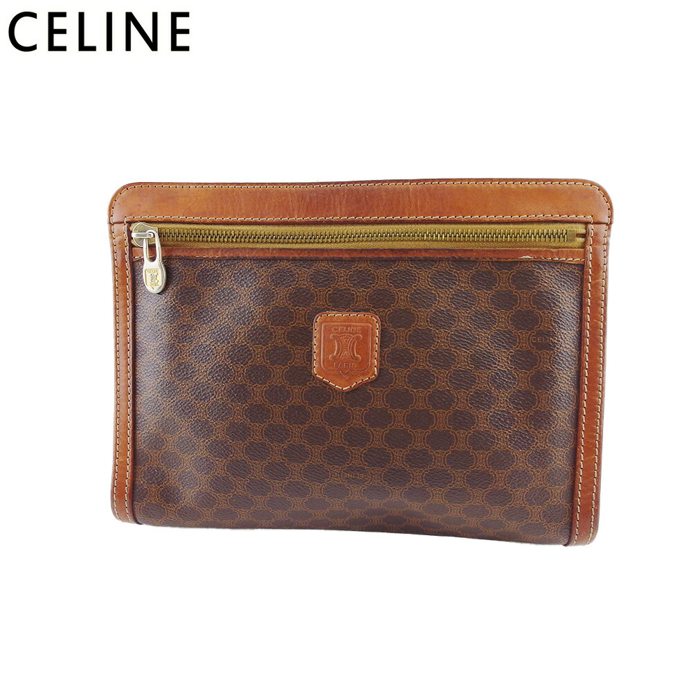 【お買い物マラソン★30%OFFクーポン】セリーヌ CELINE クラッチバッグ マカダム ブラウン ベージュ メンズ 中古 ブランド ハイブランド ヴィンテージ|ブランドデポ