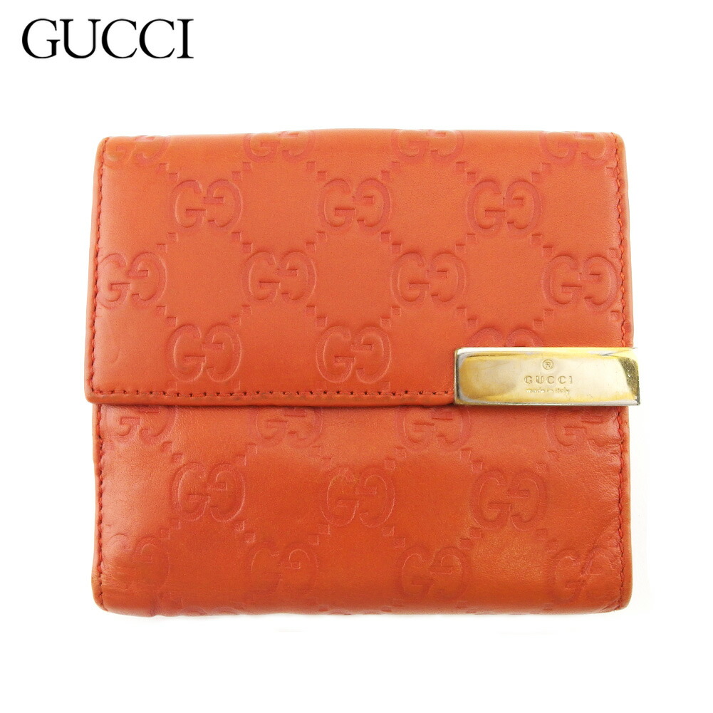 【雨季得SALE★21％OFFクーポン券】グッチ GUCCI 二つ折り紙入れ グッチシマ オレンジ色 ゴールド メンズ 中古 ブランド名 ご機嫌ブランド名 ヴィンテージ