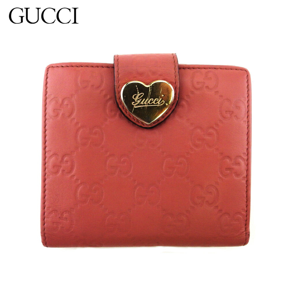 【雨季得SALE★21％OFFクーポン券】グッチ GUCCI 二つ折り紙入れ グッチシマ ラブリーハート サクラ色 ゴールド メンズ 中古 ブランド名 ご機嫌ブランド名 ヴィンテージ