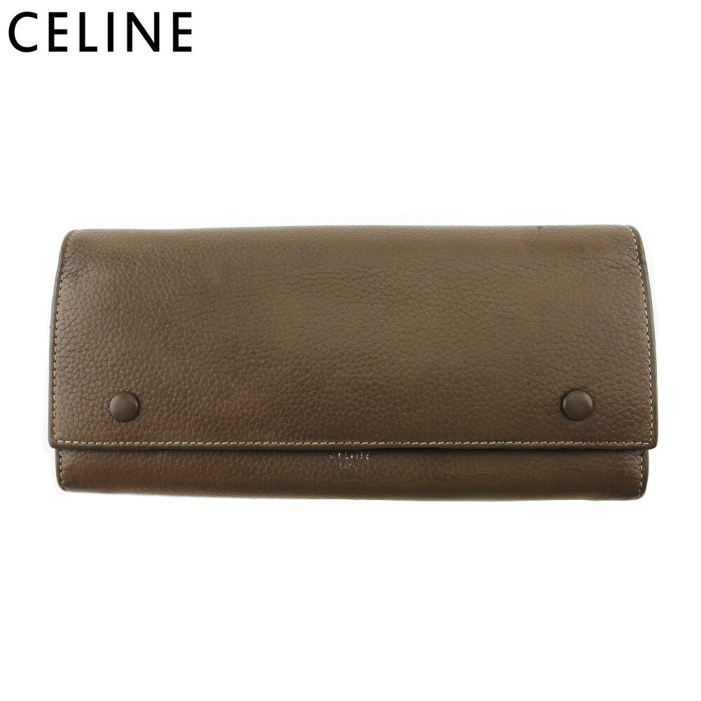 【お買い物マラソン★30％OFFクーポン】セリーヌ CELINE 長財布 フラップマルチファンクション ラージ グレー 灰色 イエロー メンズ 中古 ブランド ハイブランド ヴィンテージ