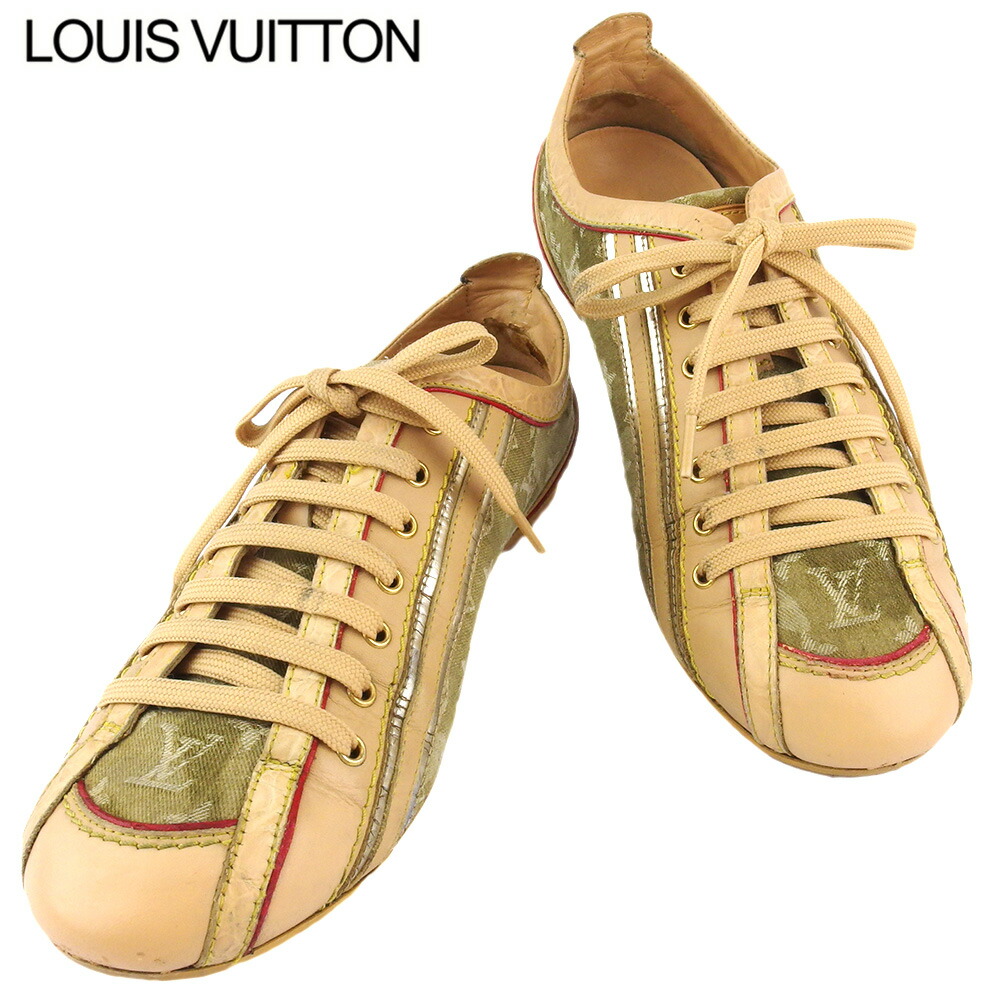 【お買い物マラソン★30％OFFクーポン】ルイ・ヴィトン LOUIS VUITTON スニーカー モノグラムミニ ♯35 ローカット ベージュ グリーン レッド系 メンズ 中古 ブランド ハイブランド ヴィンテージ